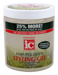 Fantasia Hair Polish Styling Gel Sparkle Lites bottle delivers shine and frizz control for smooth styles.