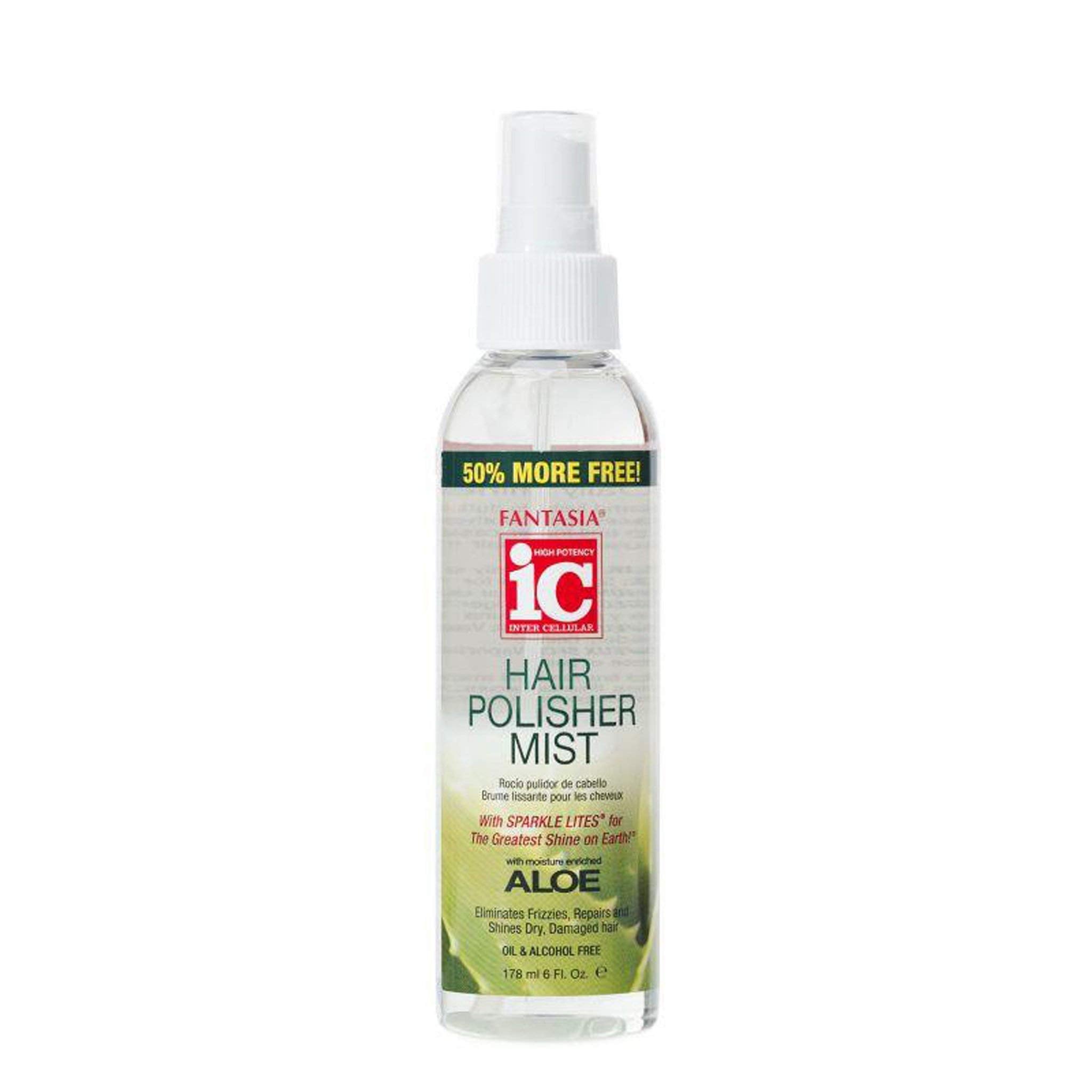 Fantasia Hair Polisher Mist application demonstrates shine without buildup, ideal for dry hair