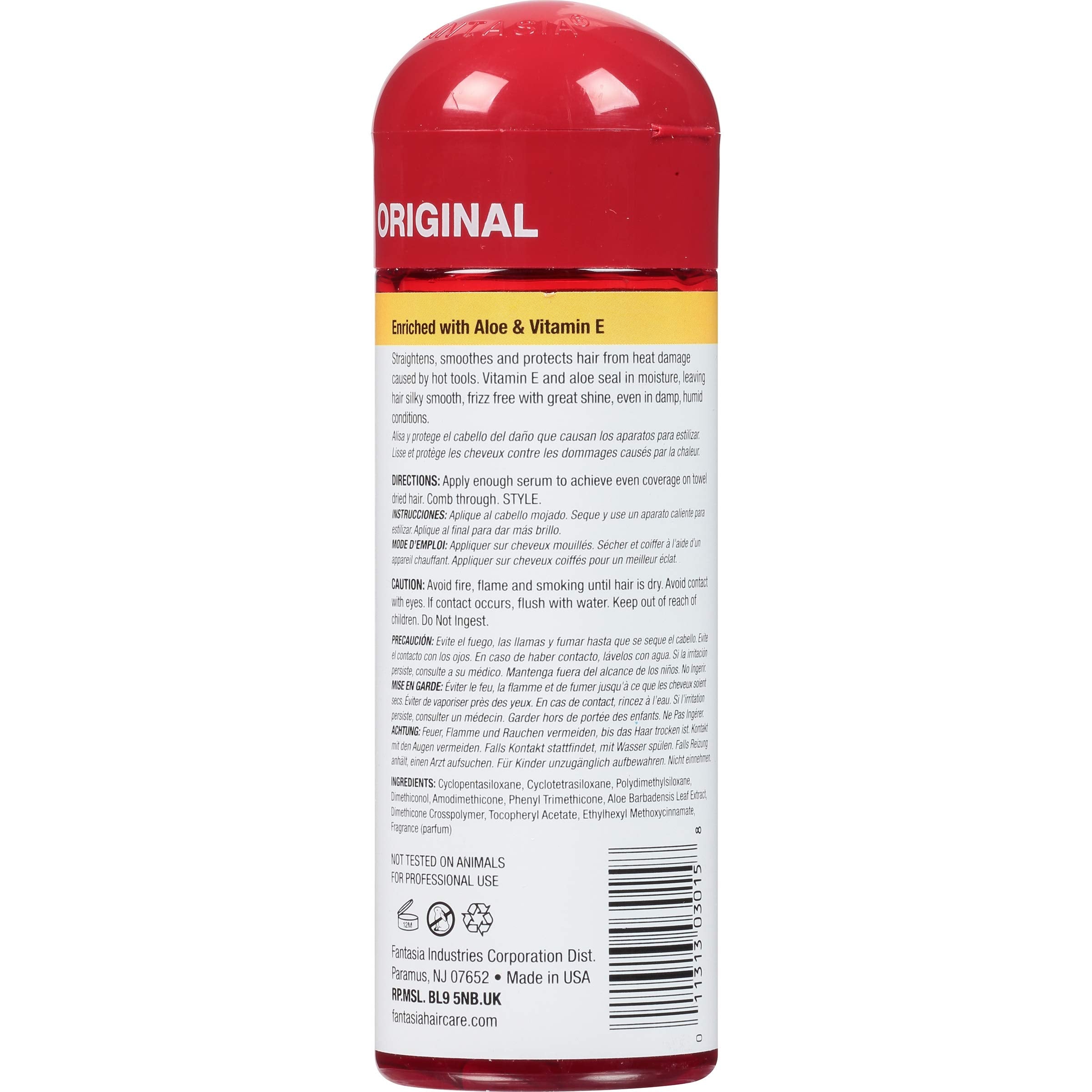 Fantasia High Potency IC Heat Protector on styled hair showcases shine and straightness with heat tools.