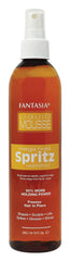 Fantasia Liquid Mousse Spritz bottle delivers lasting hold with glossy shine for sleek styles.