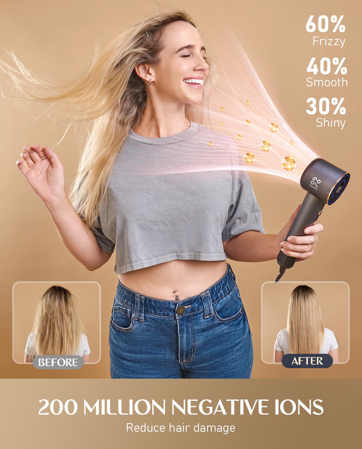  Fanttik Solo SonicDry H10 Apex frizz-free shine with AquaGlow ionic tech