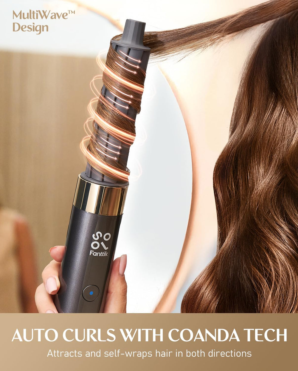 Fanttik Solo AirWave in-use curl demonstrates bi-directional auto curl for natural waves