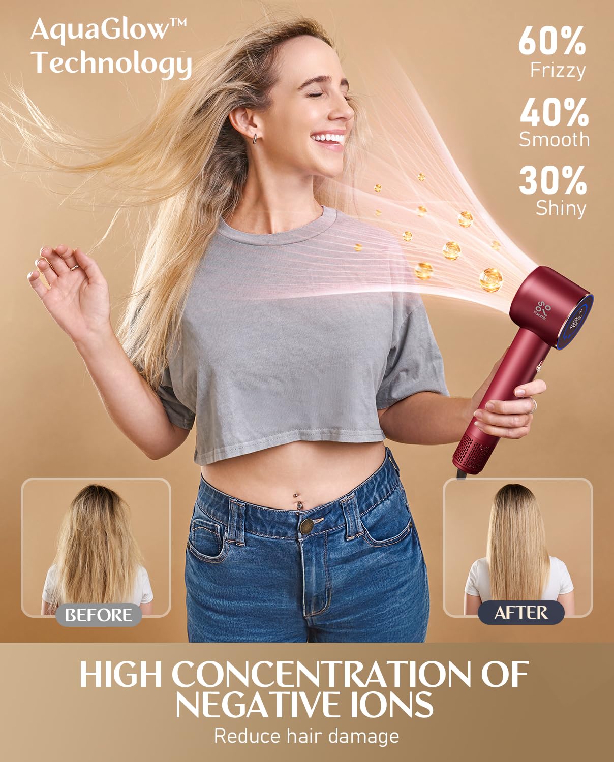 Fanttik Solo H10 Apex AquaGlow Ion balances static for smoother hair.