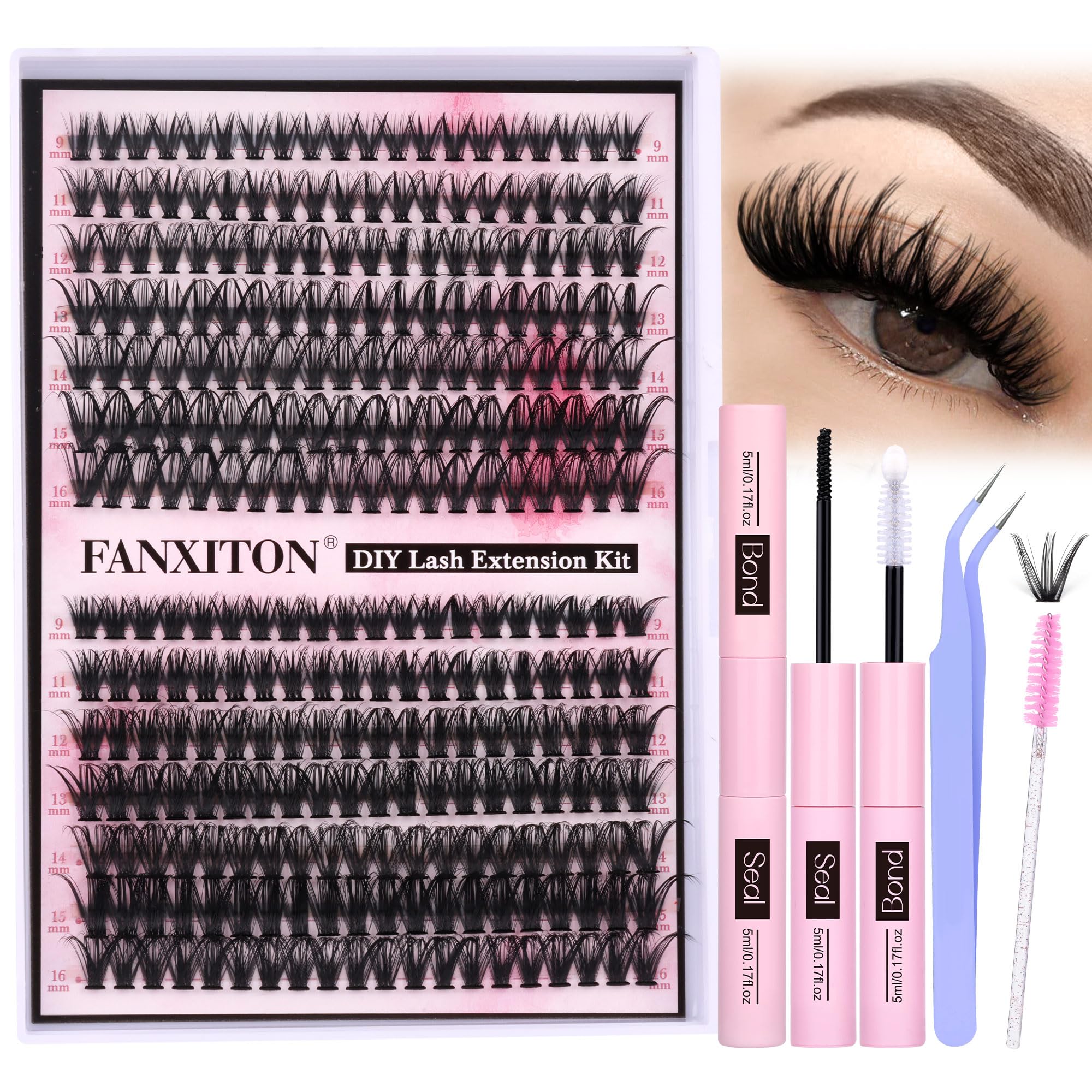 FANXITON DIY eyelash extension kit packaging showcases comprehensive tools for easy at-home lash art.