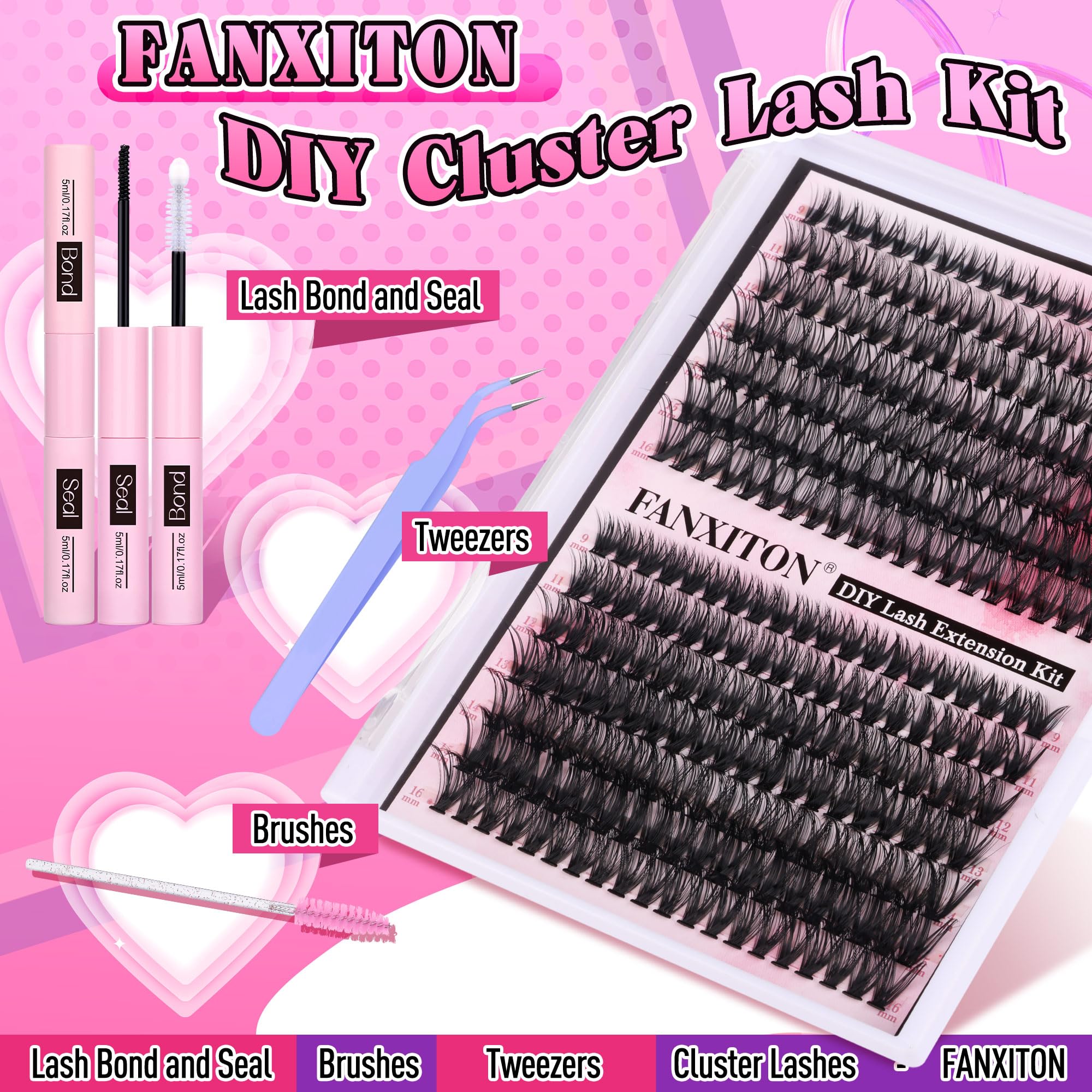 FANXITON lash cluster 280 pcs highlights versatile extensions for customizable daytime or evening looks.