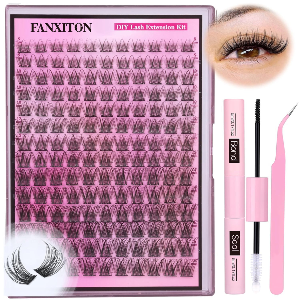 FANXITON lash-cluster-kit-154-pcs image shows varied lengths for customized looks.