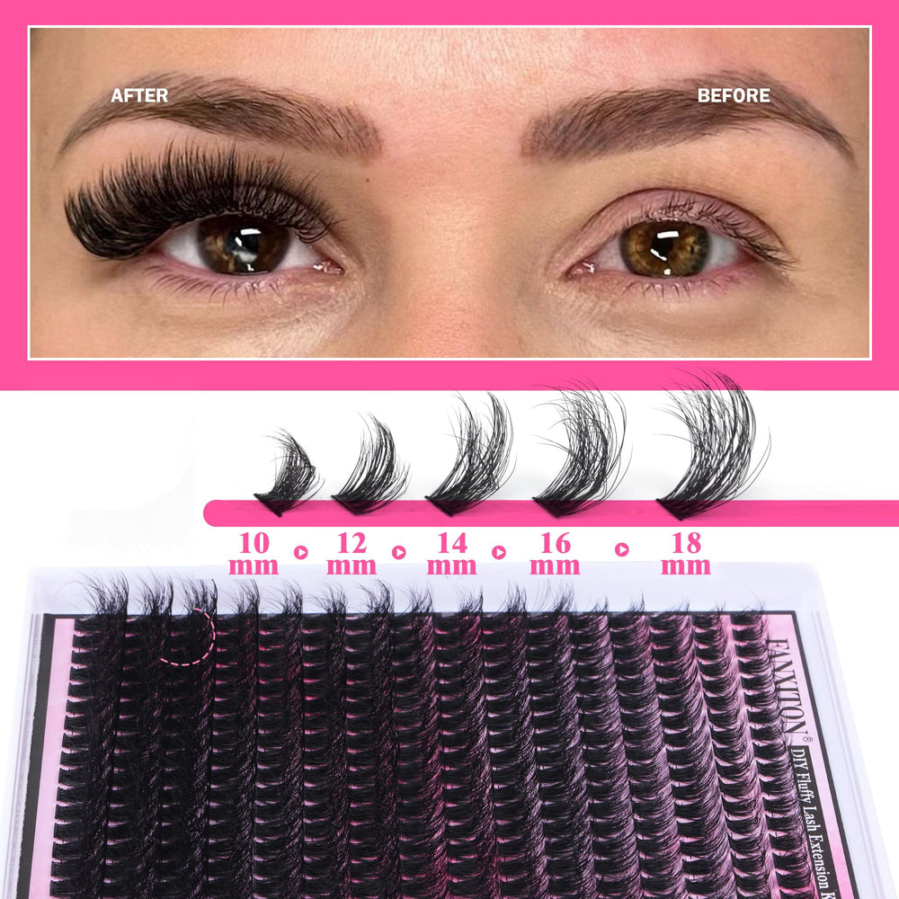 Fanxiton lash clusters 288-pcs collection arranged by length for customization.