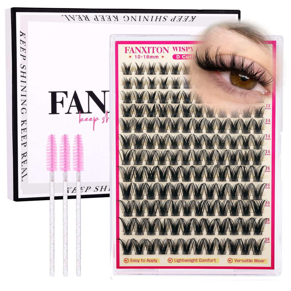 Fanxiton Lashes Clusters Kit contents showcase 168 wispy clusters and tools.