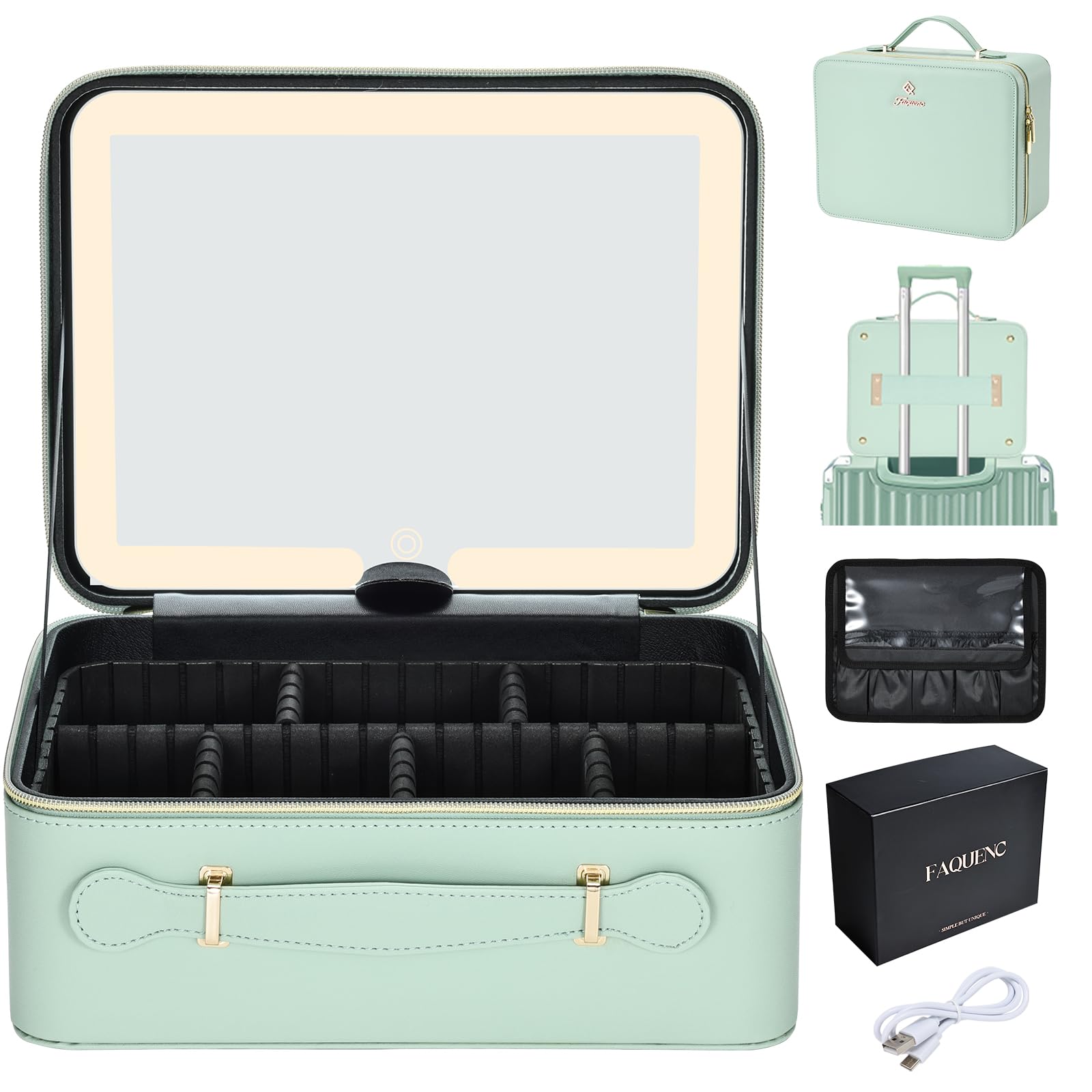 Faquenc leather makeup case open view for on-the-go touch-ups
