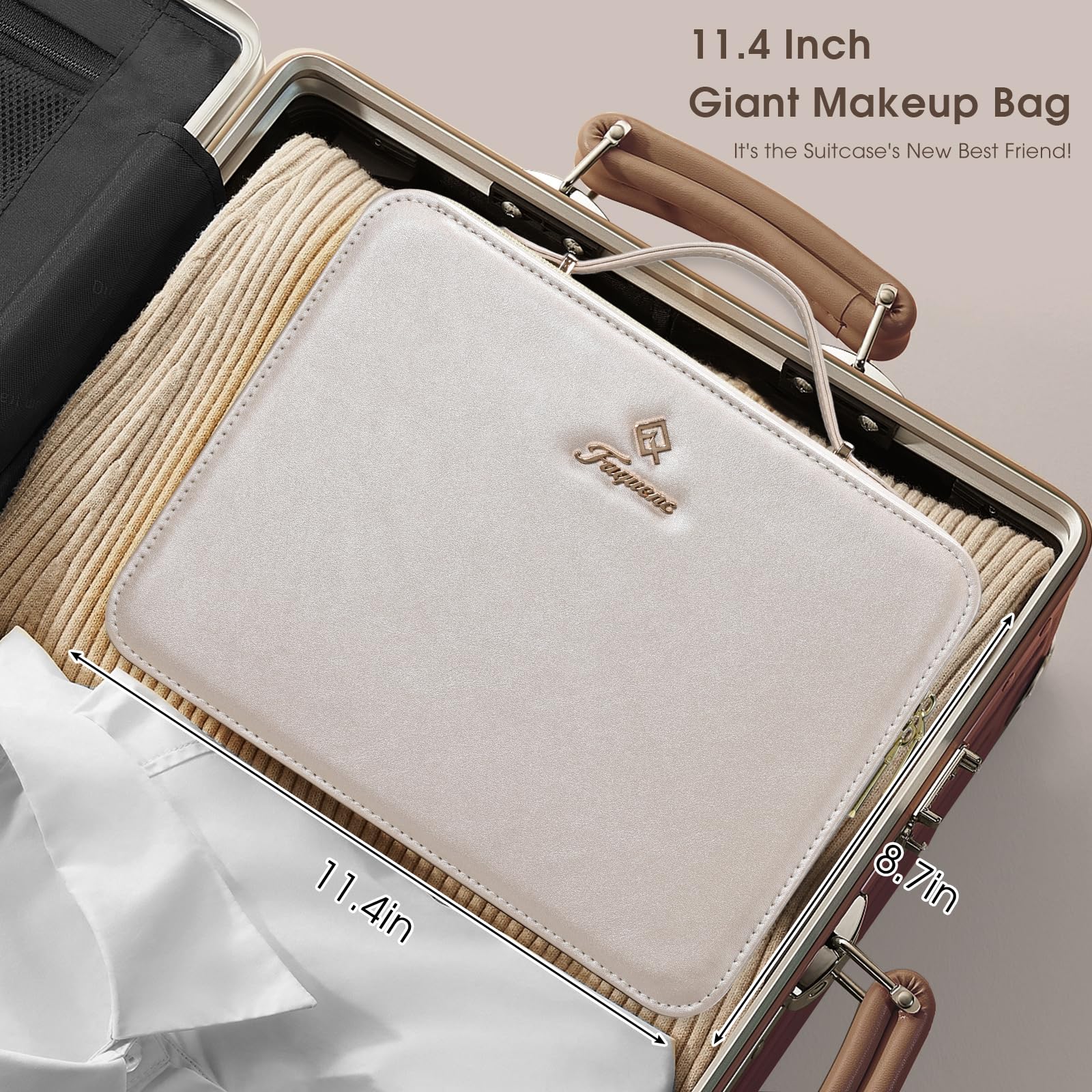 Faquenc leather makeup case detachable mirror doubles as handheld mirror.