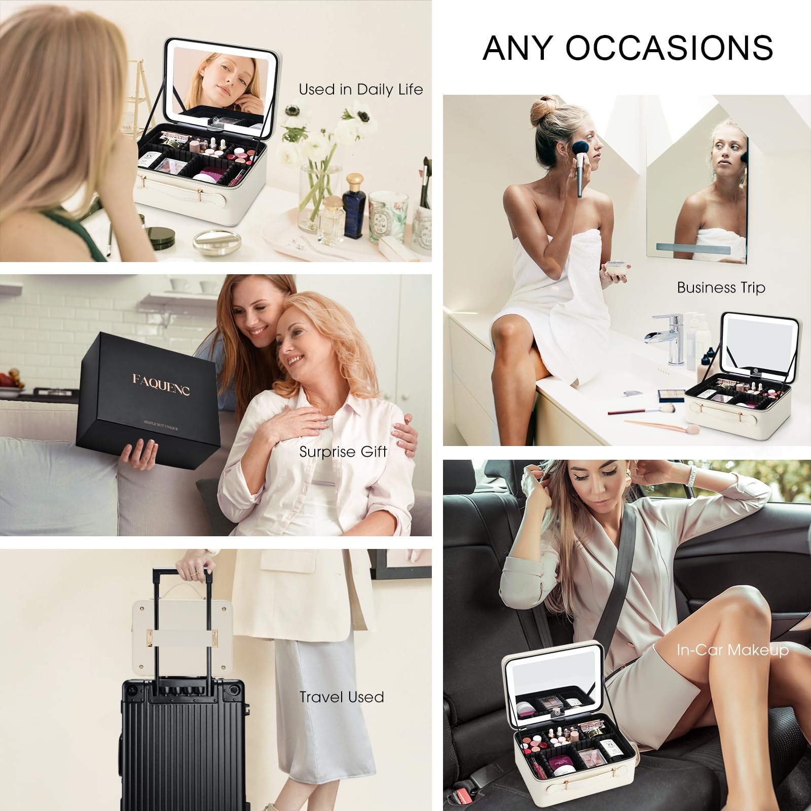 Faquenc makeup case includes Type-C cable for convenient charging anywhere.