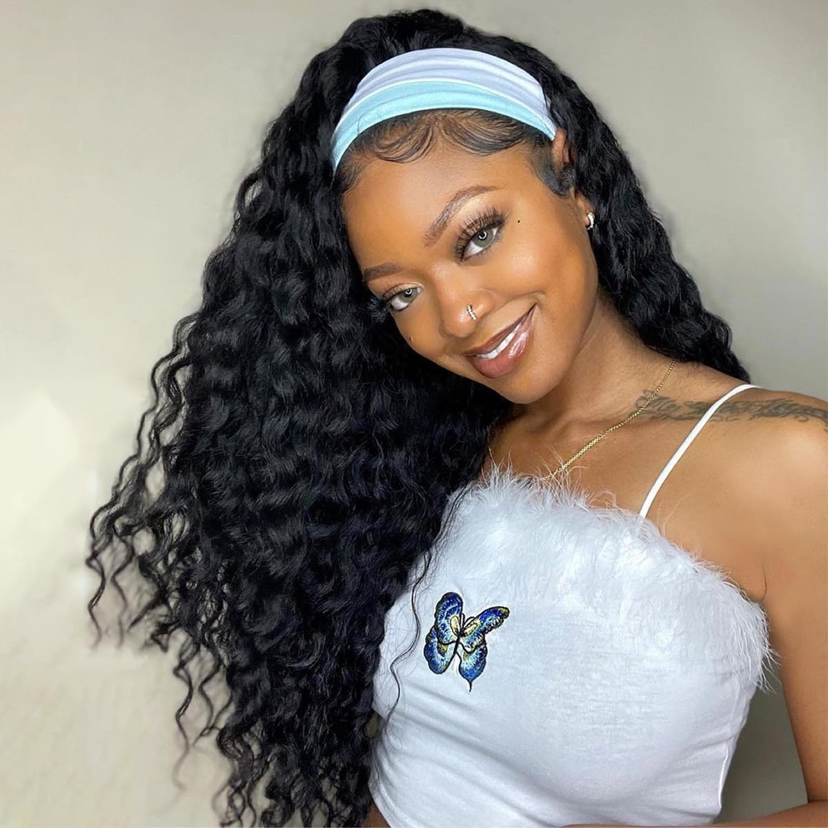 Fardoen 200-density headband wig shows natural full coverage