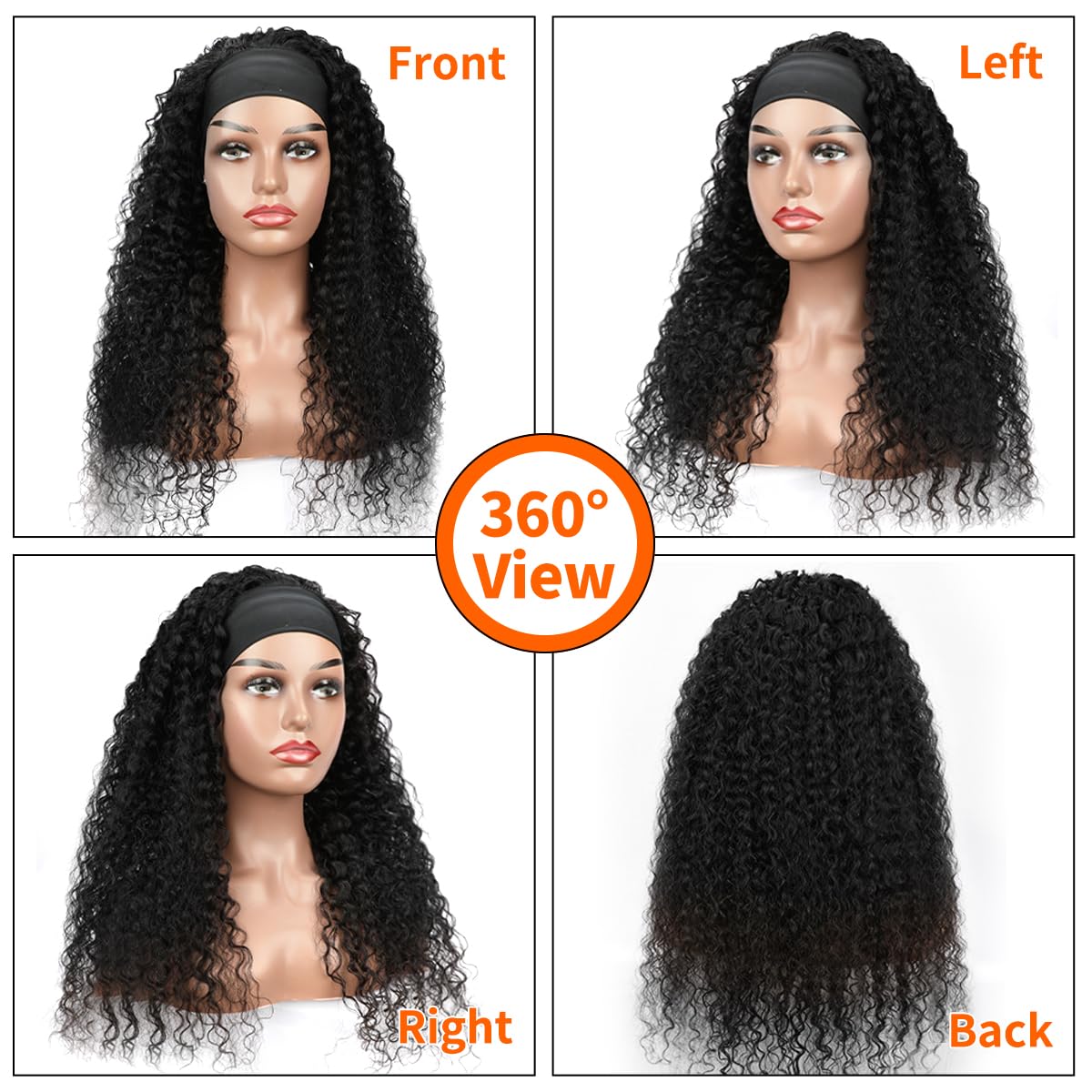 Fardoen headband wig with four combs and elastic band for secure wear