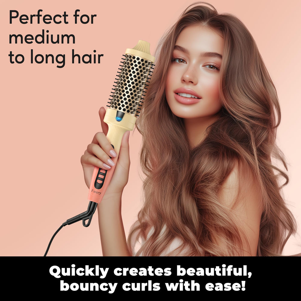 Farery ionic thermal brush digital display showing 9 temperature settings for precise styling