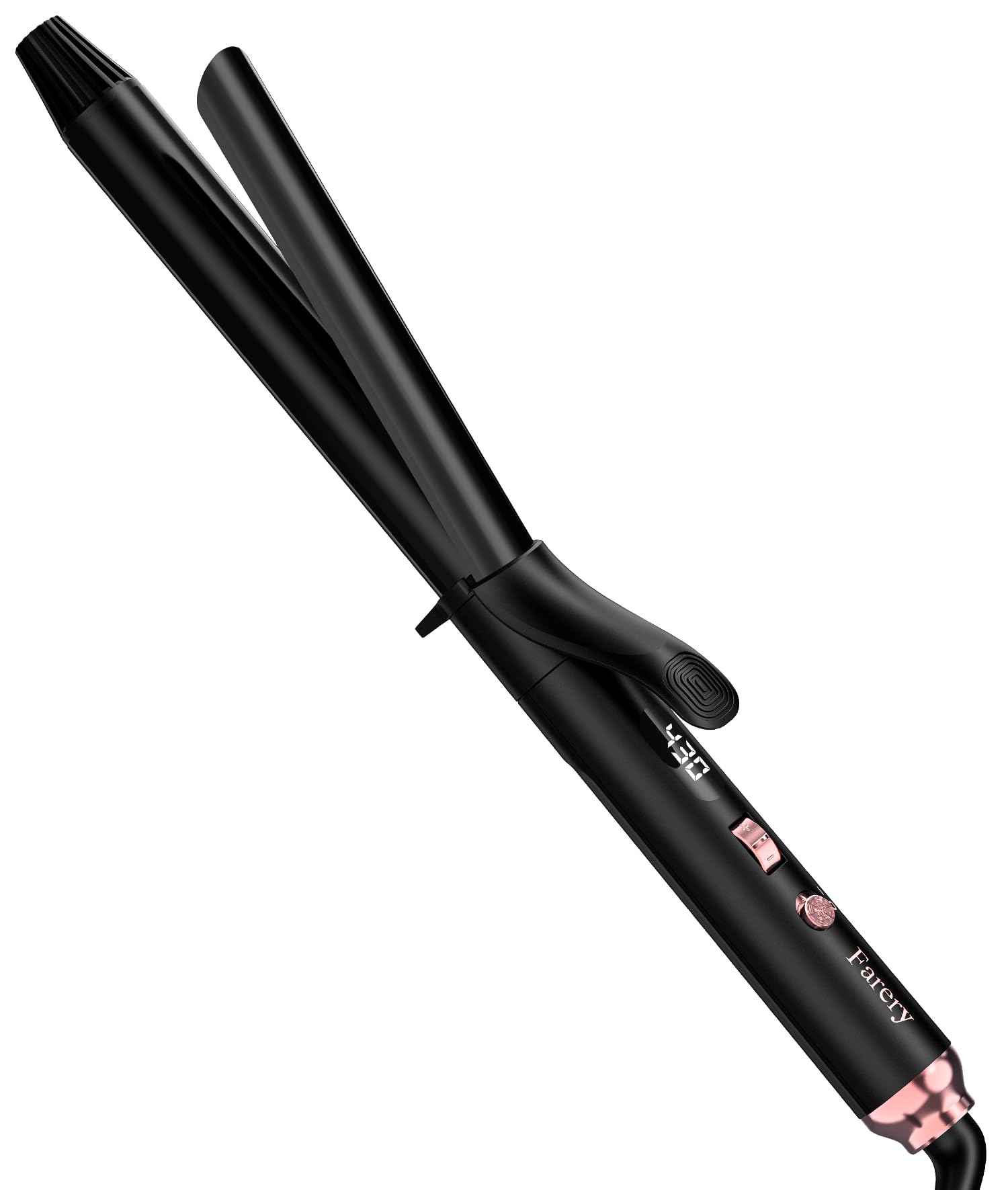 FARERY long-barrel curling iron 1inch creates defined curls with ceramic plates.