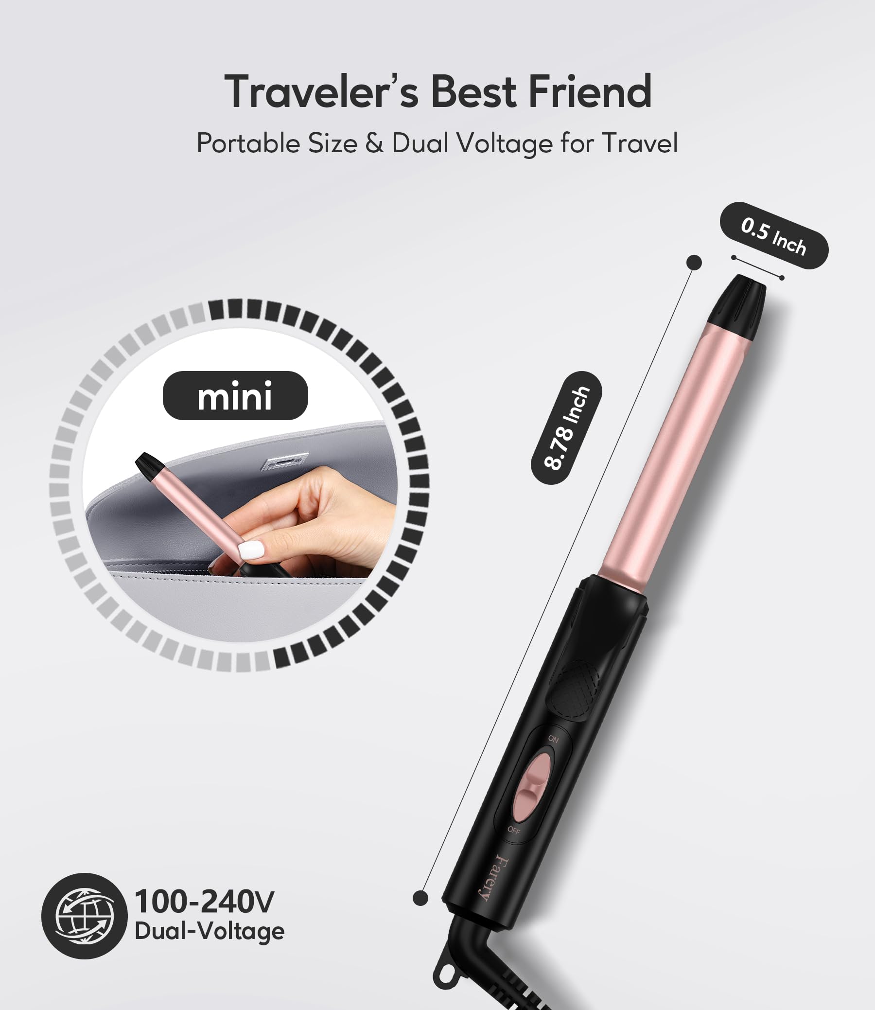 FARERY mini ceramic barrel heats quickly for fast short hair curls