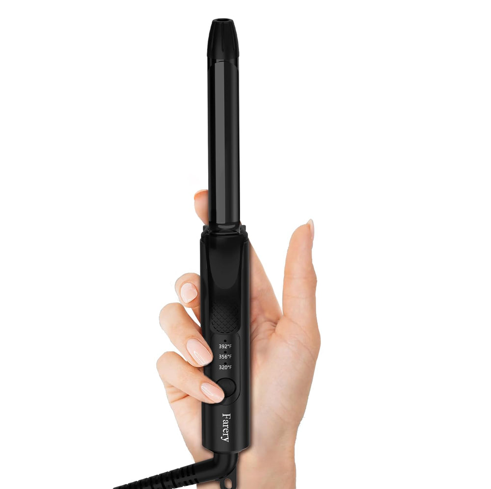 FARERY mini curler close-up: ceramic barrel with keratin for sleek, polished curls