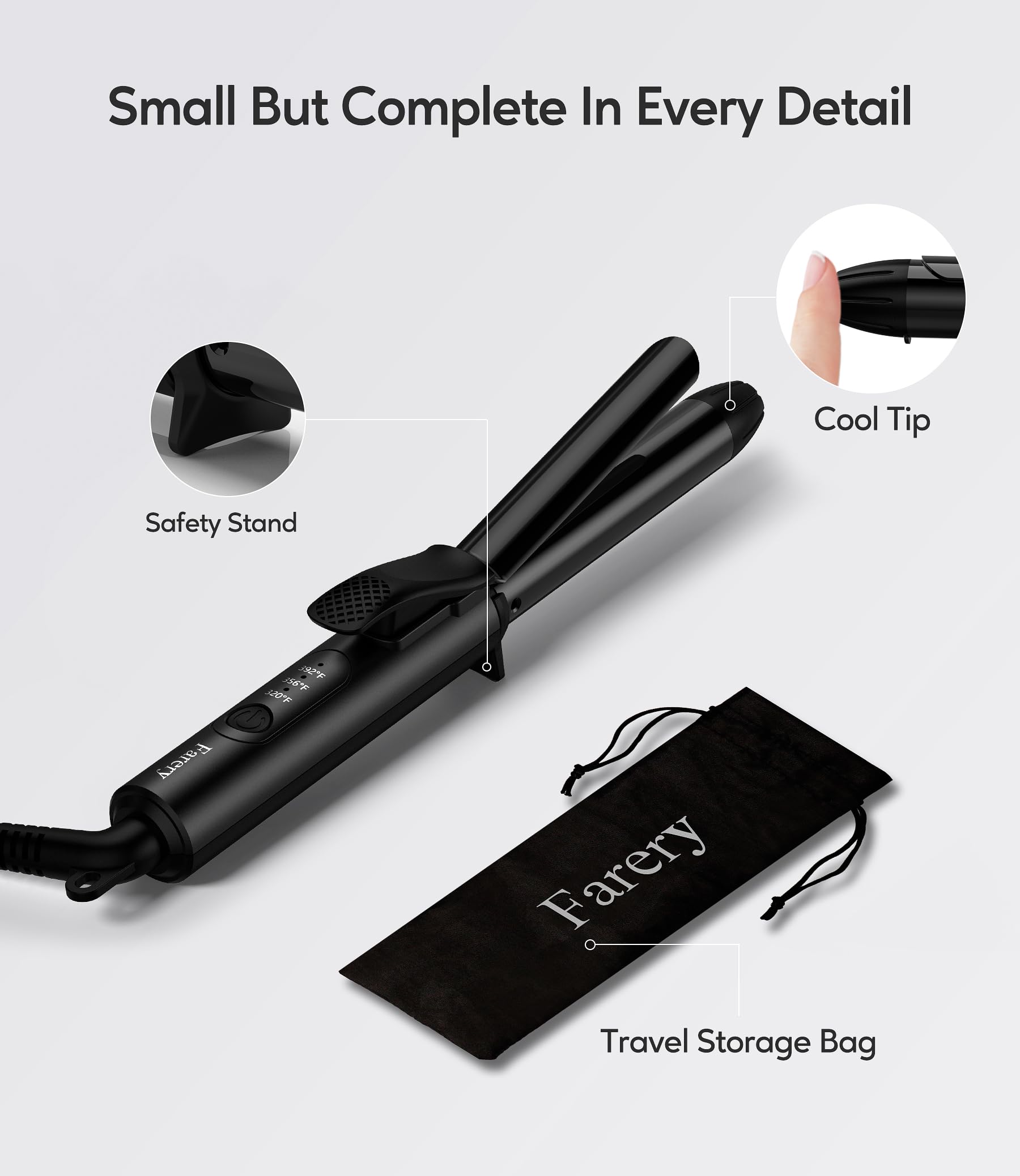 FARERY compact 3/4 inch curling iron for short to medium hair