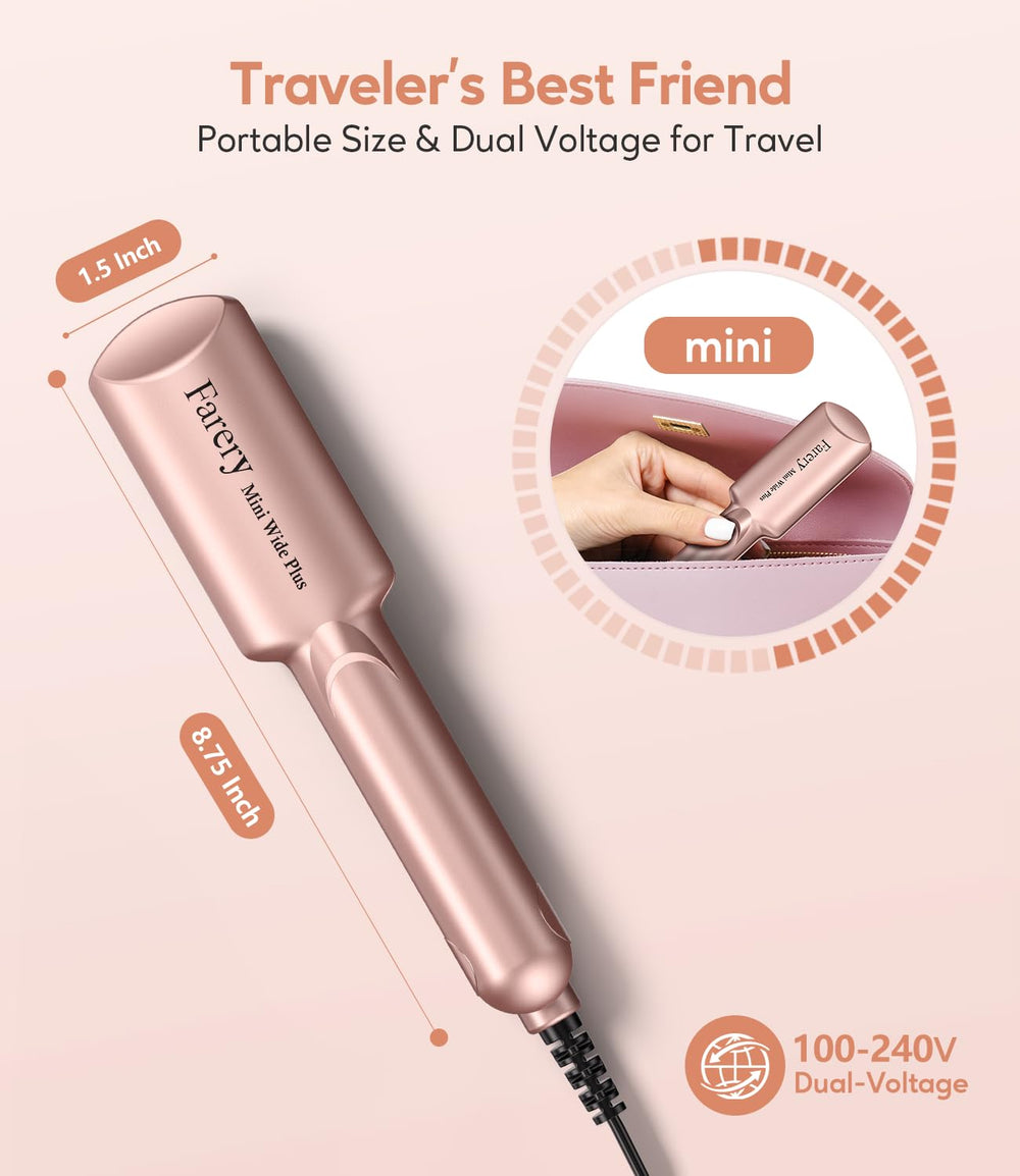 FARERY mini flat iron plate wide 1.5 inches for faster straightening.