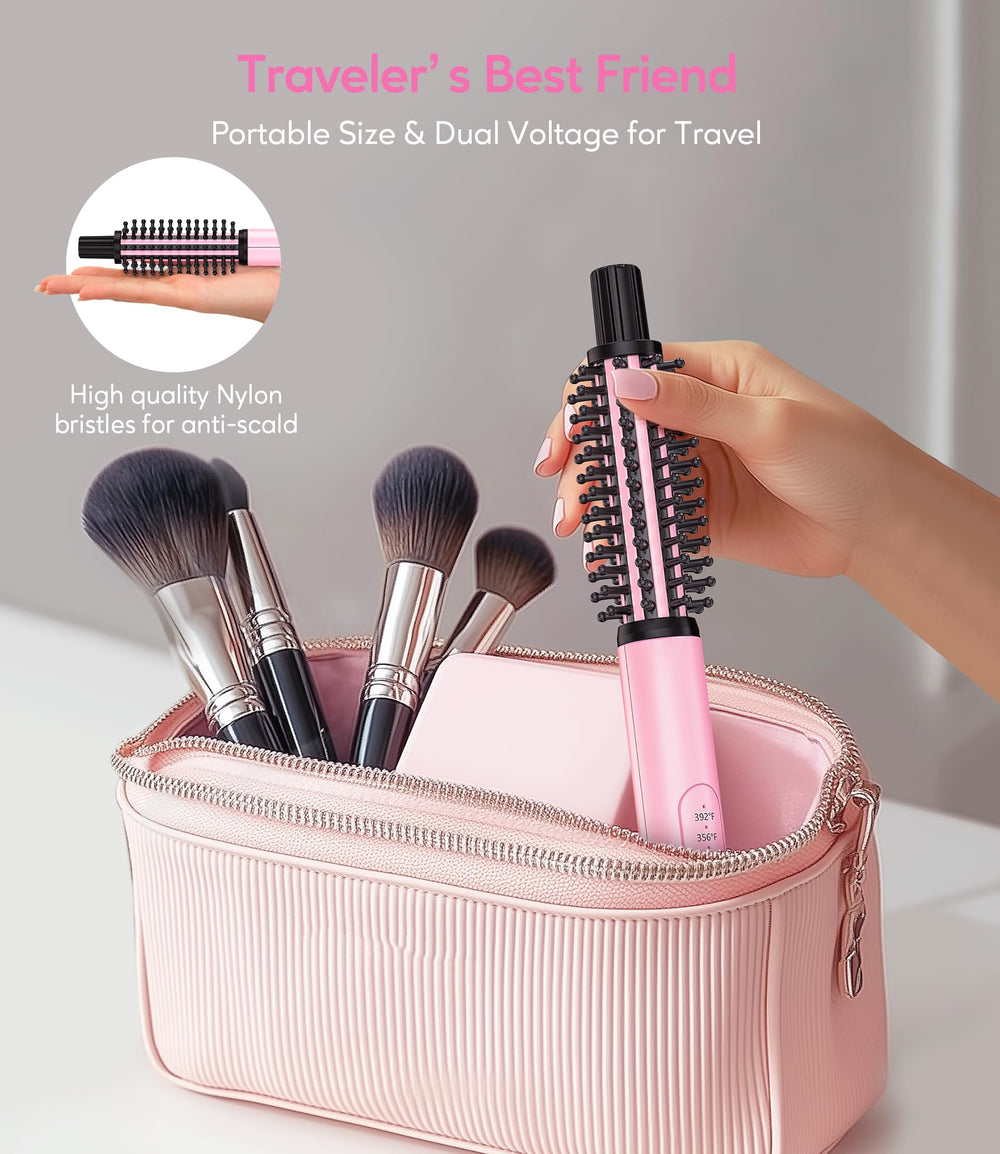 FARERY Mini Thermal Brush features dual voltage for worldwide travel styling.