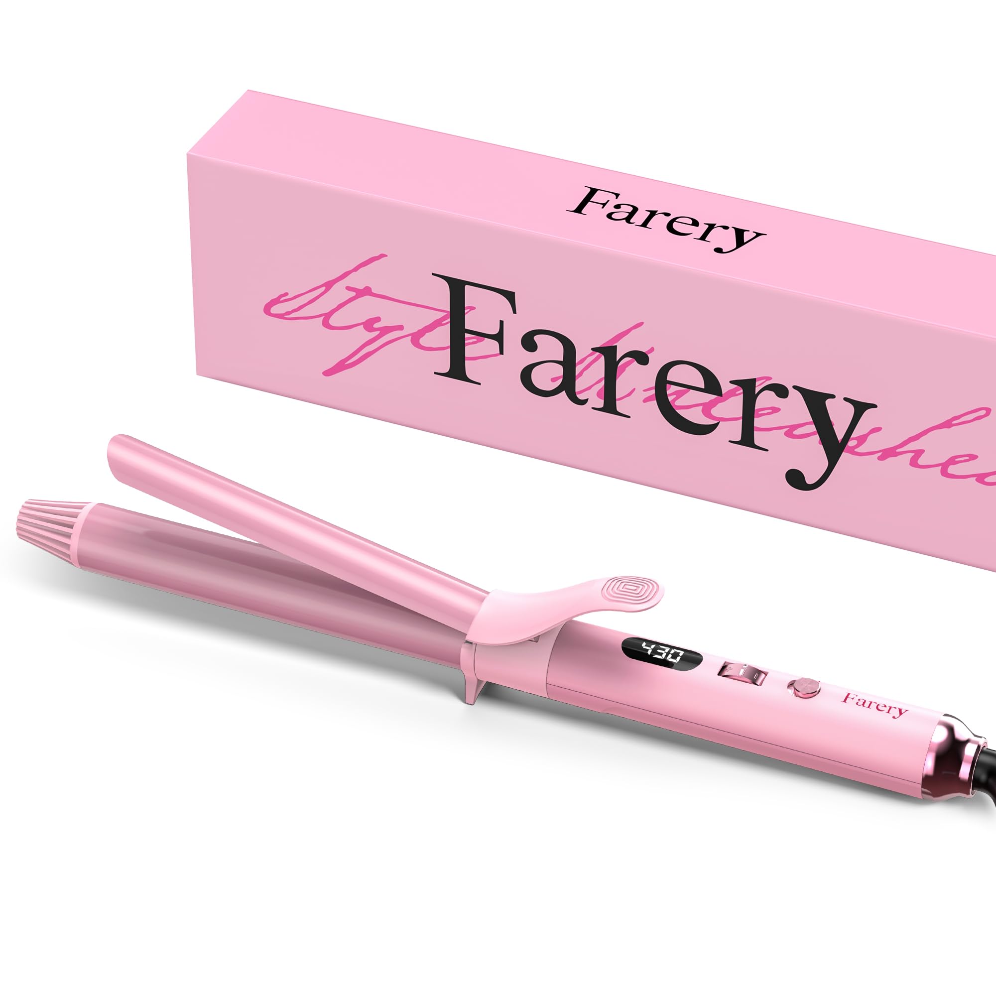 FARERY pink curling iron in action offers versatile curls.