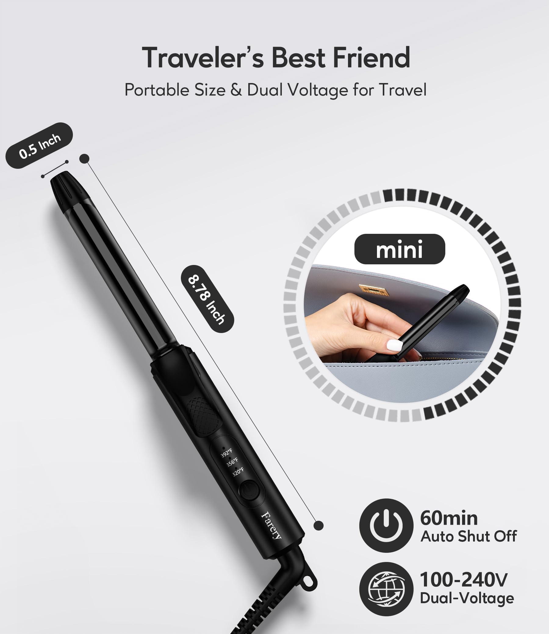 FARERY travel compact iron in hand for on-the-go styling