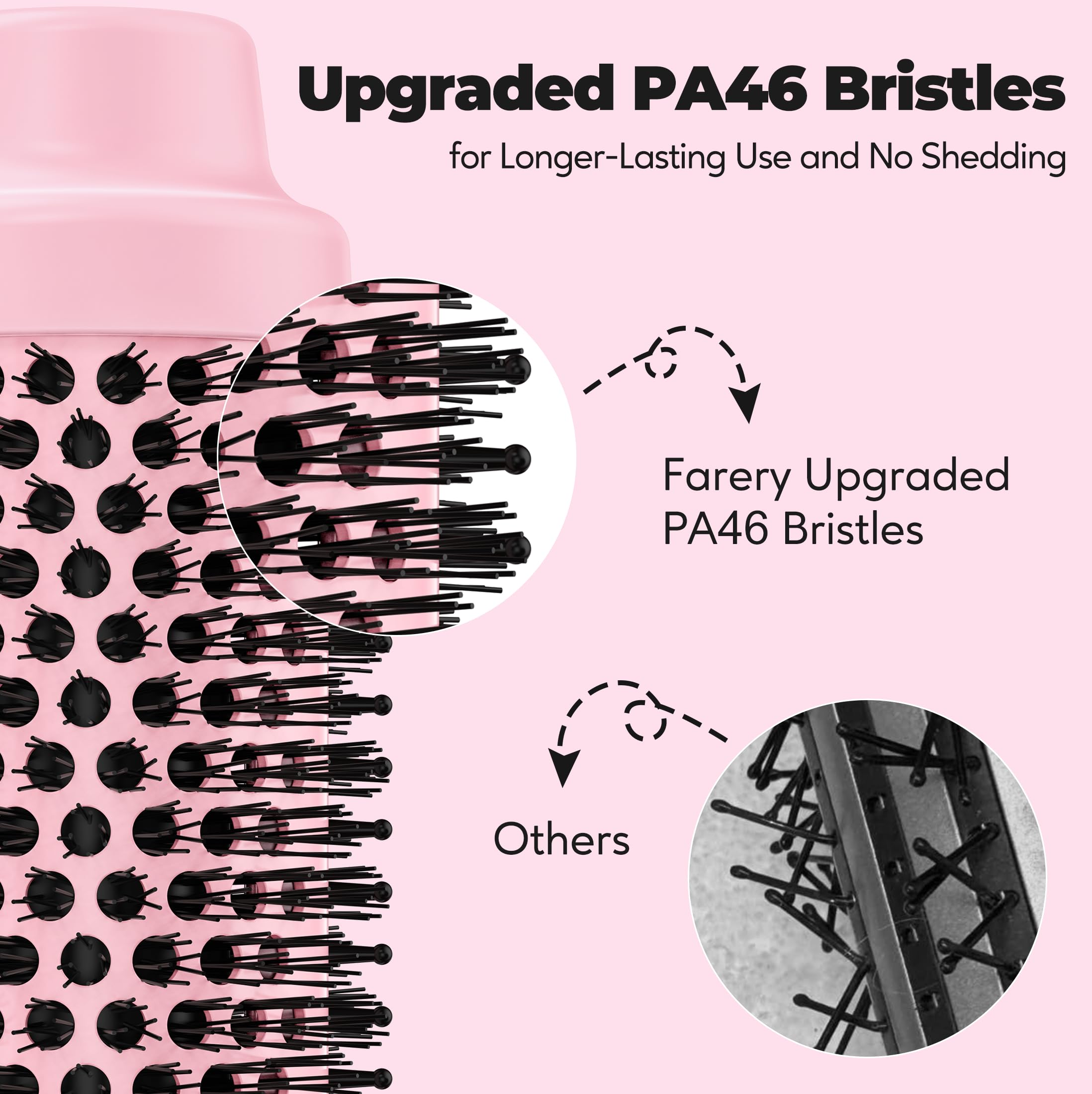 FARERY Upgraded Thermal Brush bristles detail showcases durable nylon PA46 for long-lasting performance