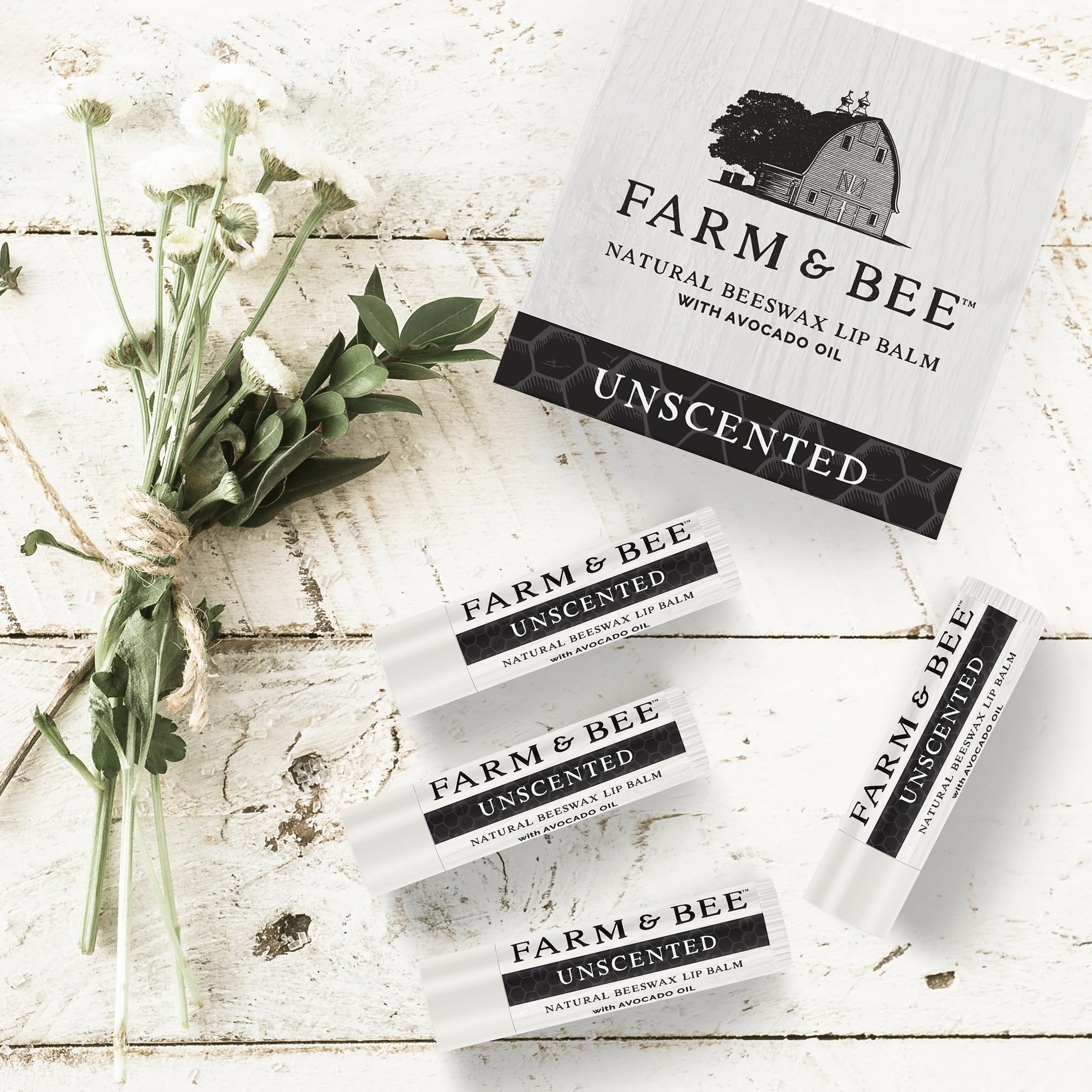 Farm & Bee lip-balm-eco-packaging communicates plastic-negative, cruelty-free, and eco-friendly packaging.
