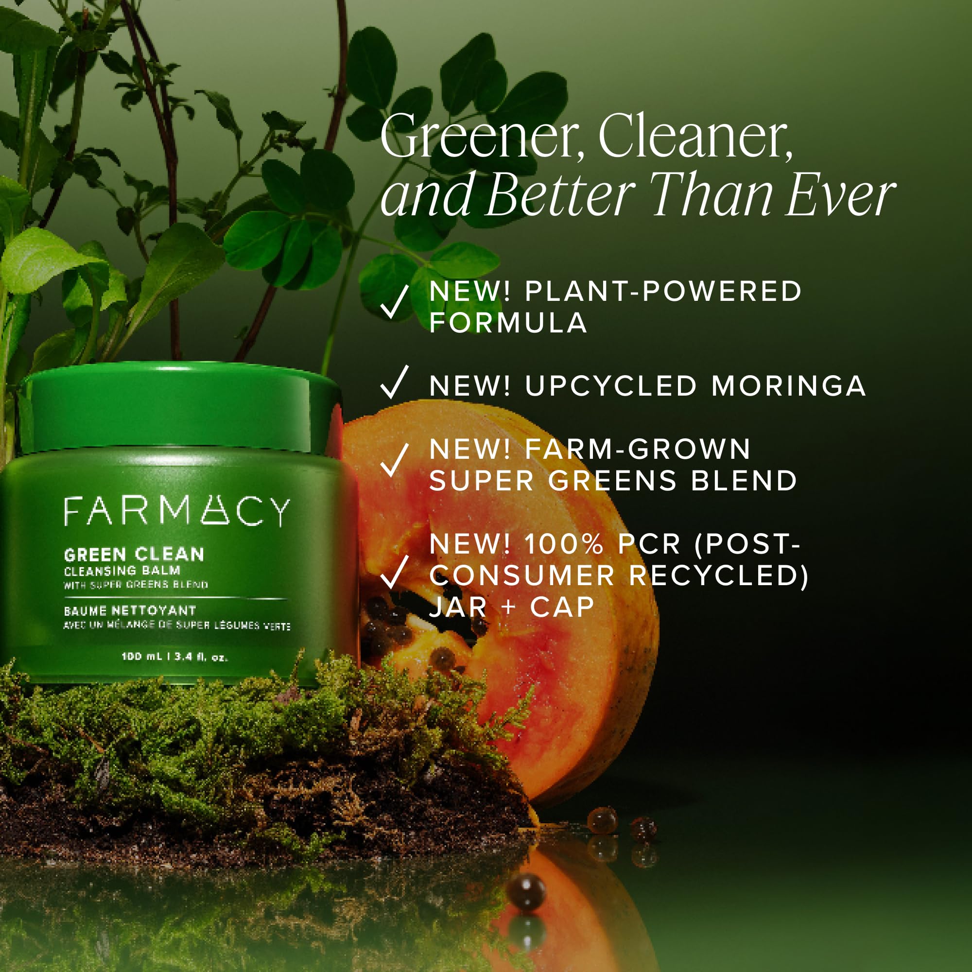 Farmacy balm-to-oil transition captures cleansing magic from solid to oil to milky lather.