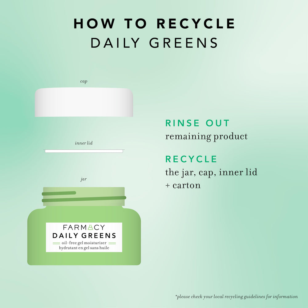 Farmacy Daily Greens 50ml tub close-up highlights travel-friendly packaging for on-the-go hydration.