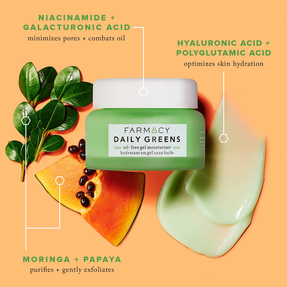 Farmacy Daily Greens application image demonstrates a lightweight gel absorbing in seconds.