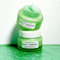Farmacy Daily Greens ingredient close-up highlights polyglutamic and hyaluronic acids for hydration.