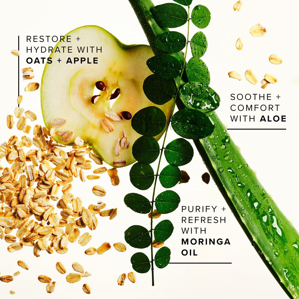 Apple oat ingredients label on Farmacy cleanser emphasizing hydration benefits
