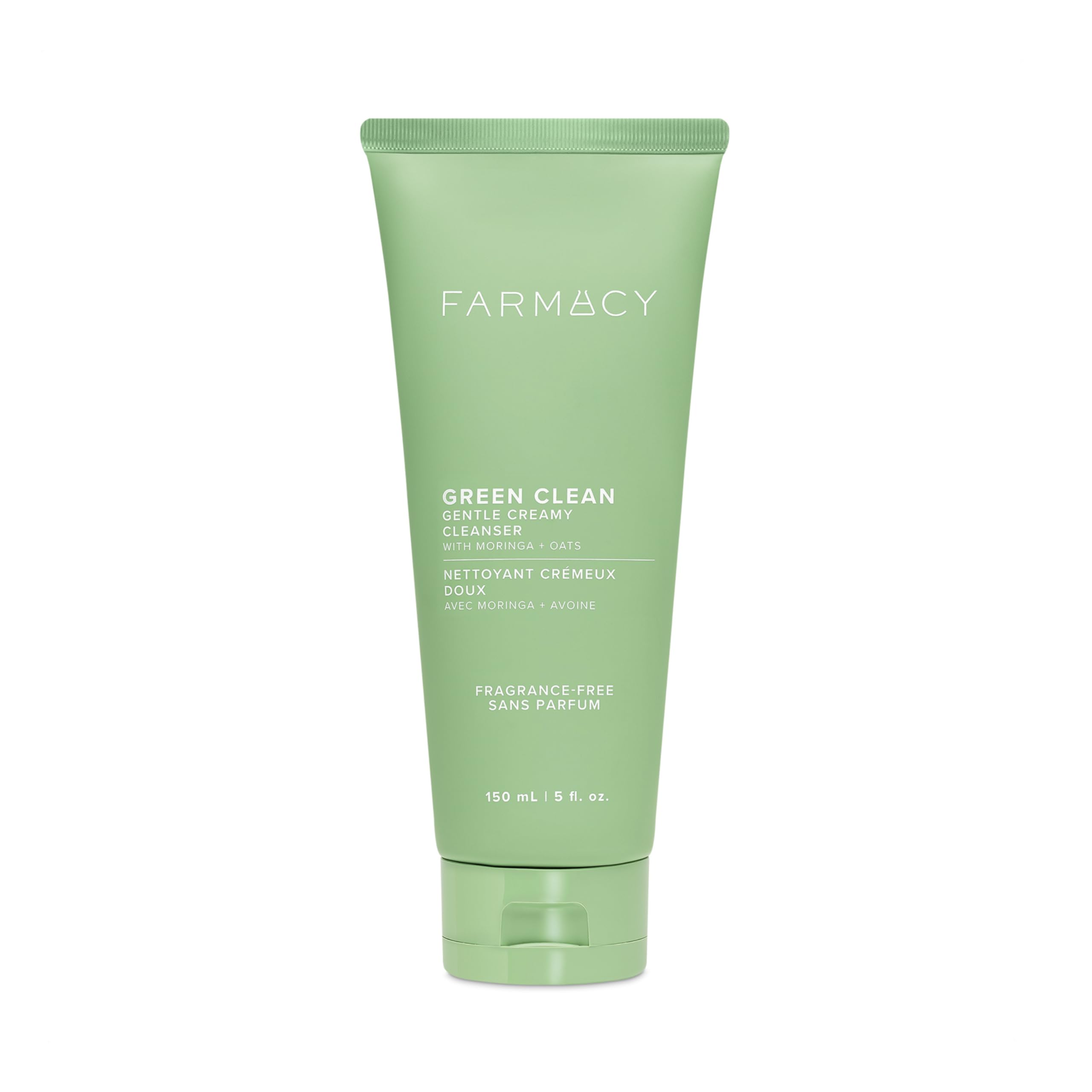Farmacy Gentle Creamy Face Cleanser bottle dispensing a soothing hydrating lather for makeup removal