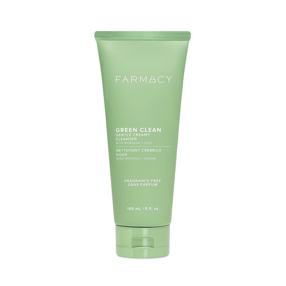 Farmacy Gentle Creamy Face Cleanser bottle dispensing a soothing hydrating lather for makeup removal