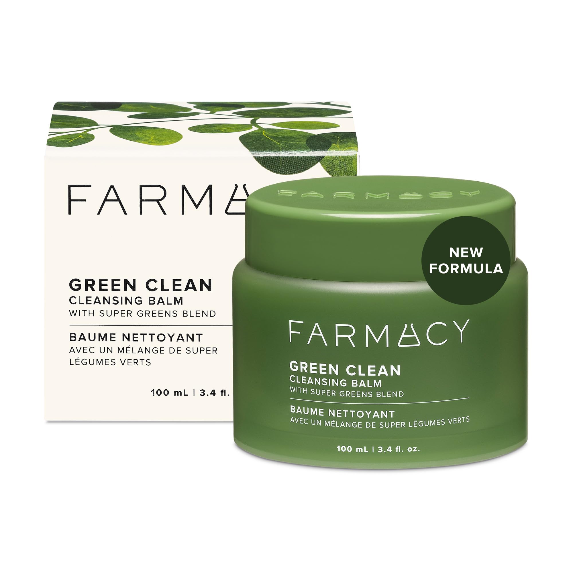 Farmacy Green Clean cleansing balm jar closeup shows rich texture for gentle makeup removal.