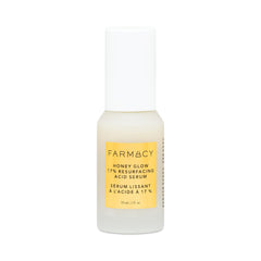 Farmacy Honey Glow Serum bottle closeup showcases glow-boosting hydration for nighttime skincare.