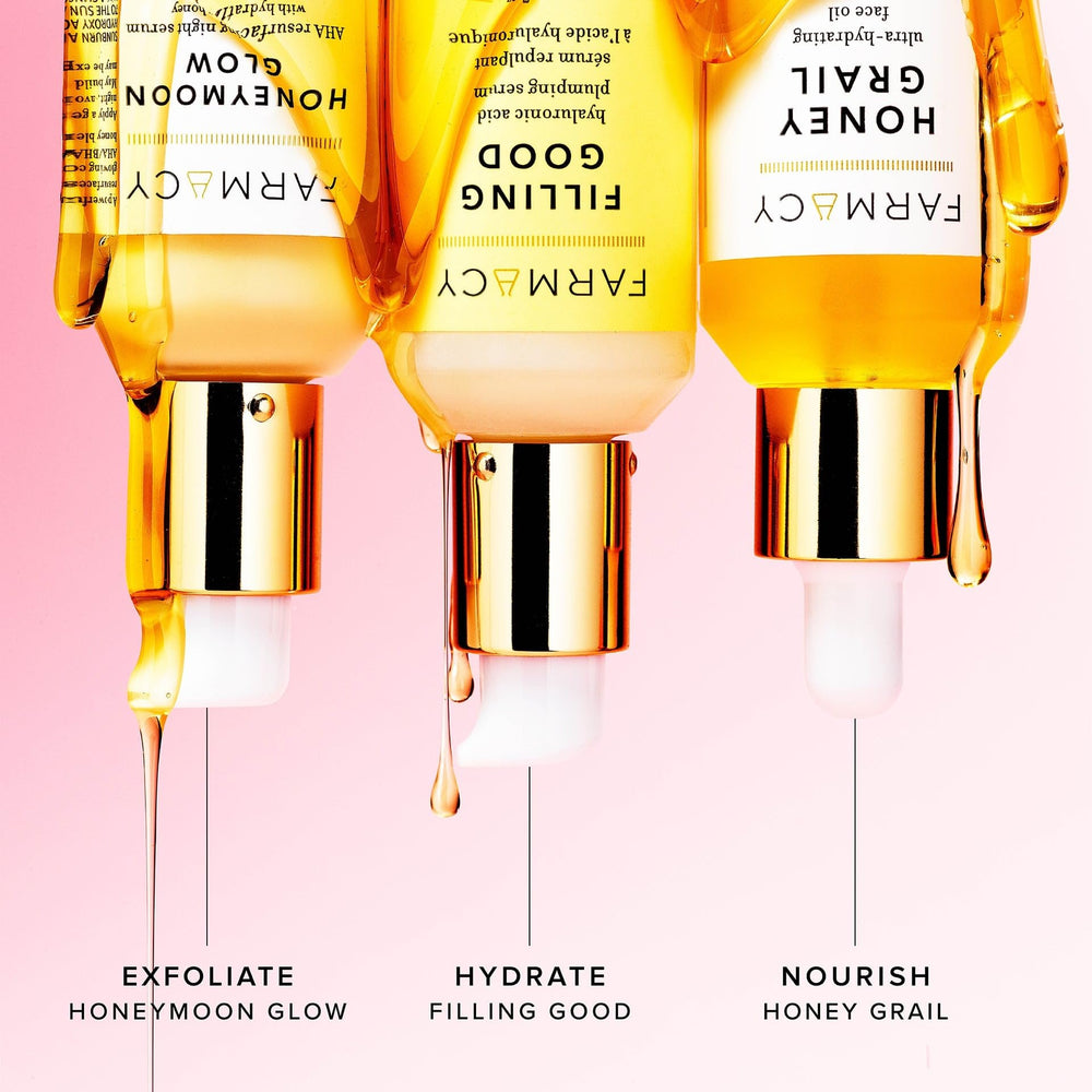 Skin after application reveals dewy glow with Farmacy Honey Grail.