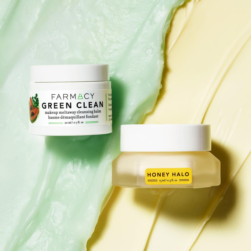 Farmacy Honey Halo moisturizer jar shows ceramides and hydration for barrier support.