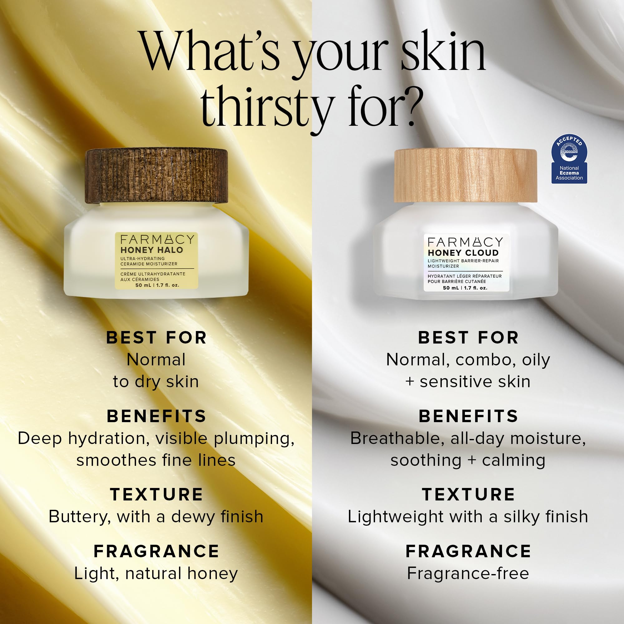 Farmacy Honey Halo texture swirl evokes creamy richness and a soft plump skin feel