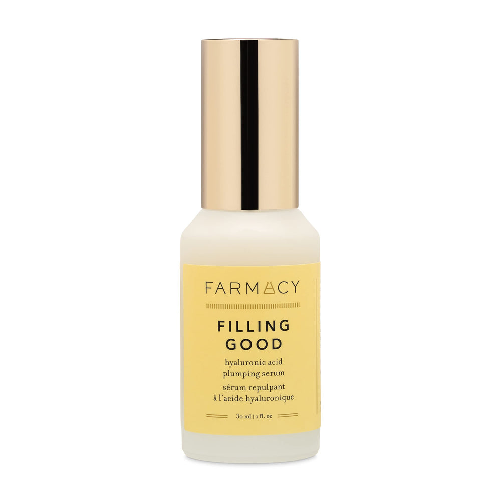 Farmacy Hyaluronic Serum bottle closeup highlighting hydration power for radiant skin
