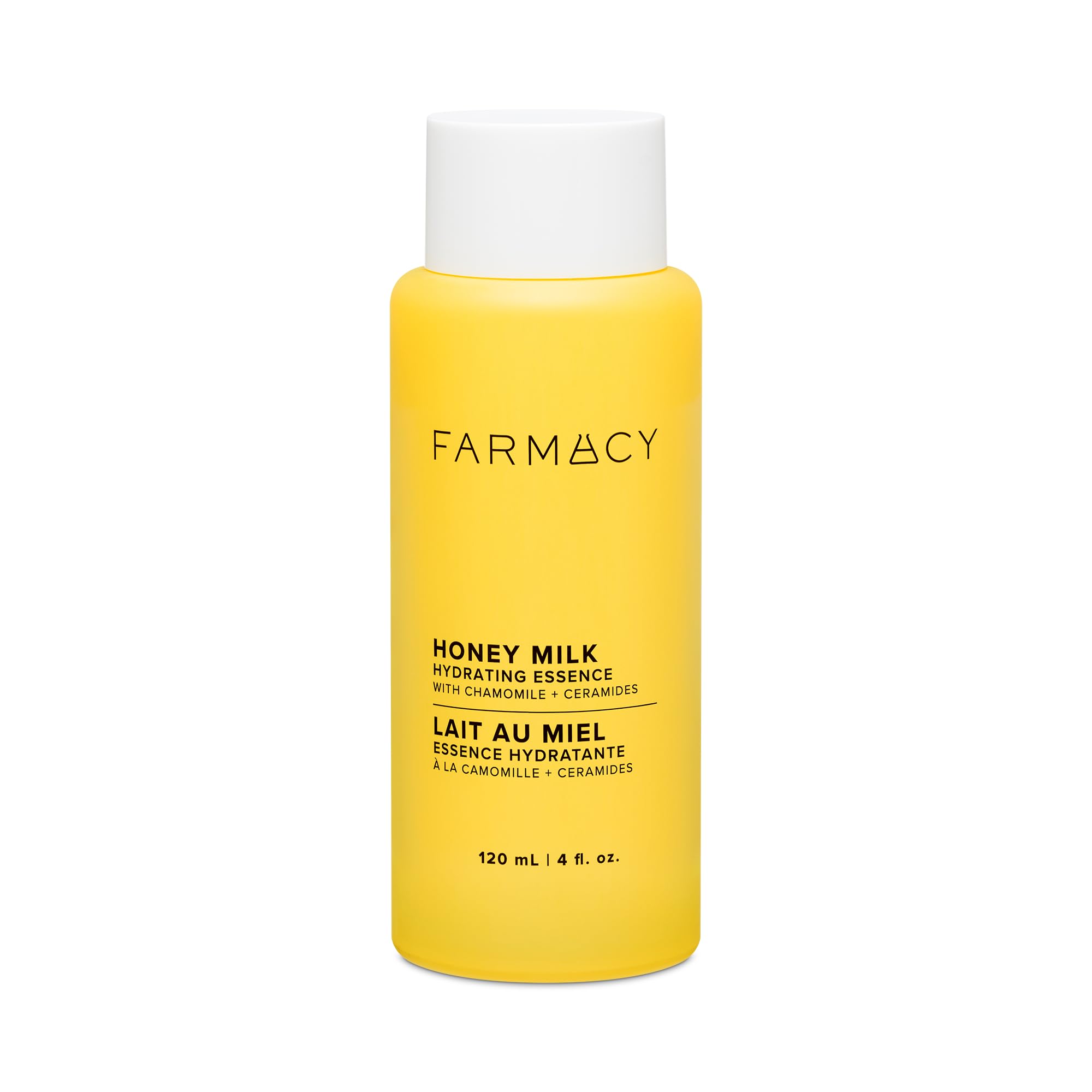 Farmacy Hydrating Essence bottle closeup showing a dewy base for calm skin.