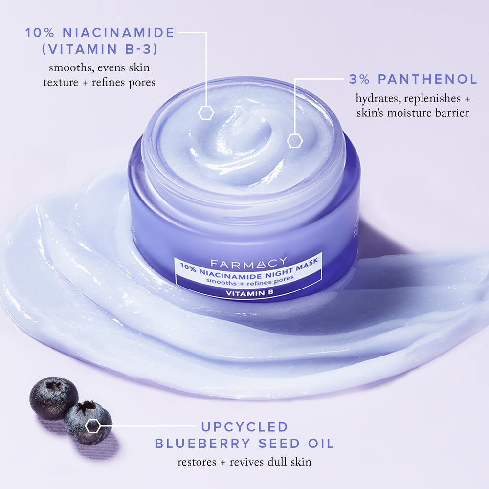 Morning pore-refined skin is visible after using Farmacy Niacinamide Overnight Mask.