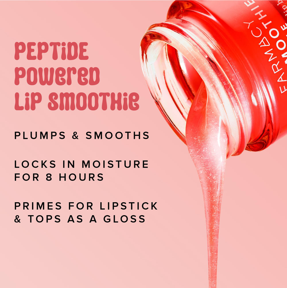 Farmacy Lip Smoothie Apple balm tube close-up—moisturizing formula on lips.