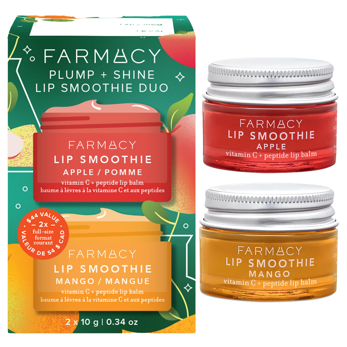 Farmacy Lip Smoothie Duo Apple Mango packaging—premium value set for gifting.