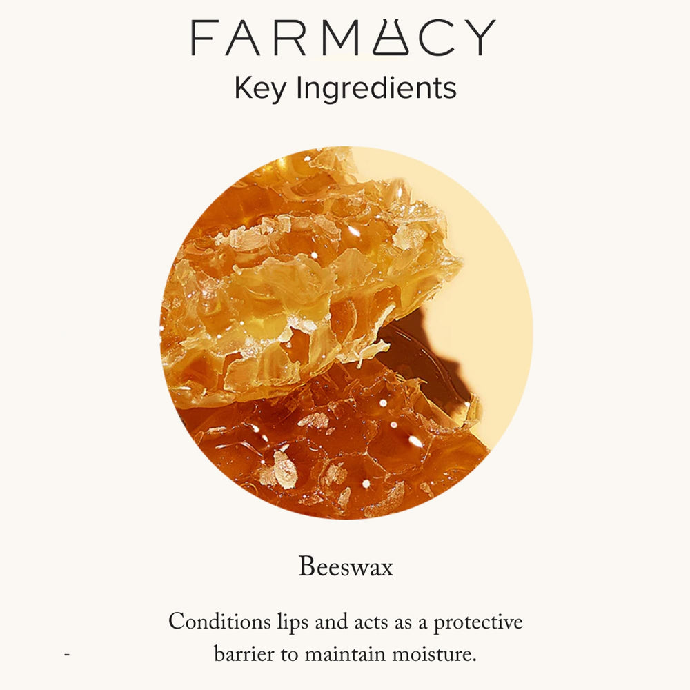 Farmacy Royal Jelly nourishment macro highlighting amino acids for nourishing lips.