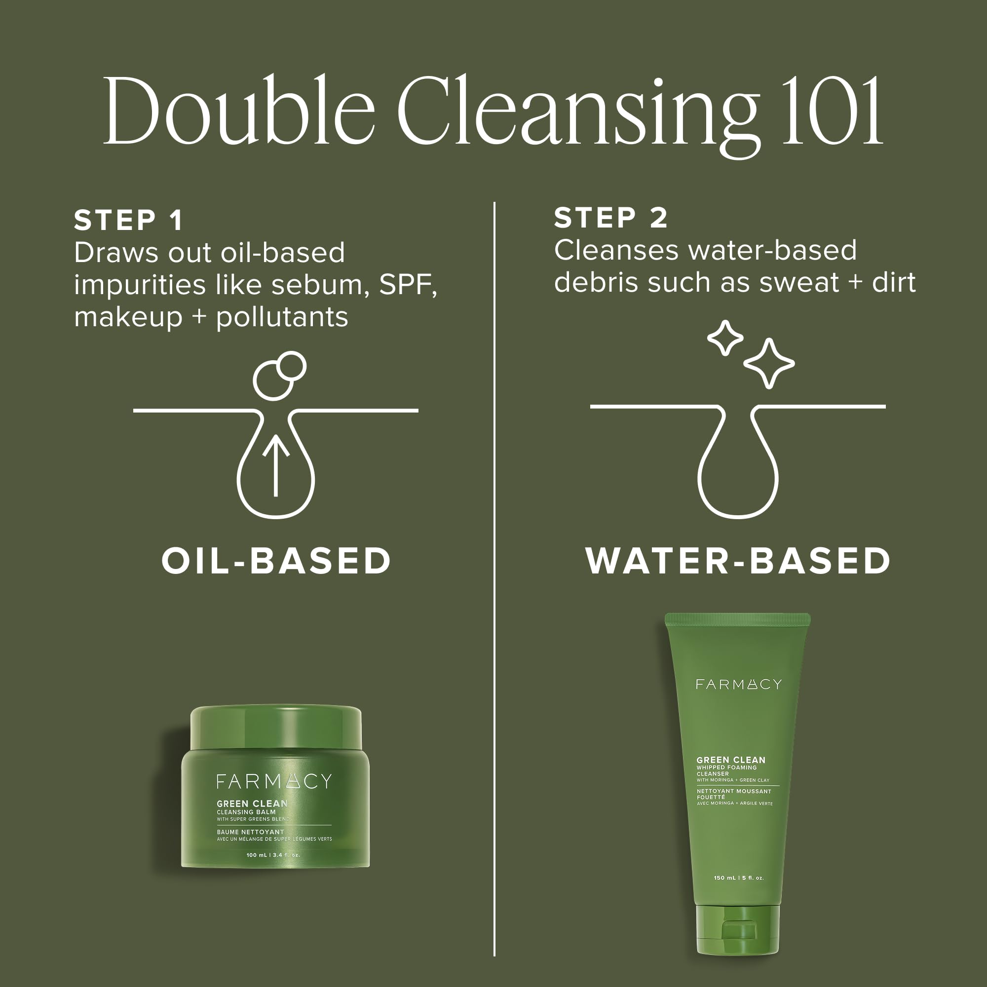 Farmacy Whipped Foaming Cleanser pump illustrates soap-free, pH-balanced cleansing for oily skin.
