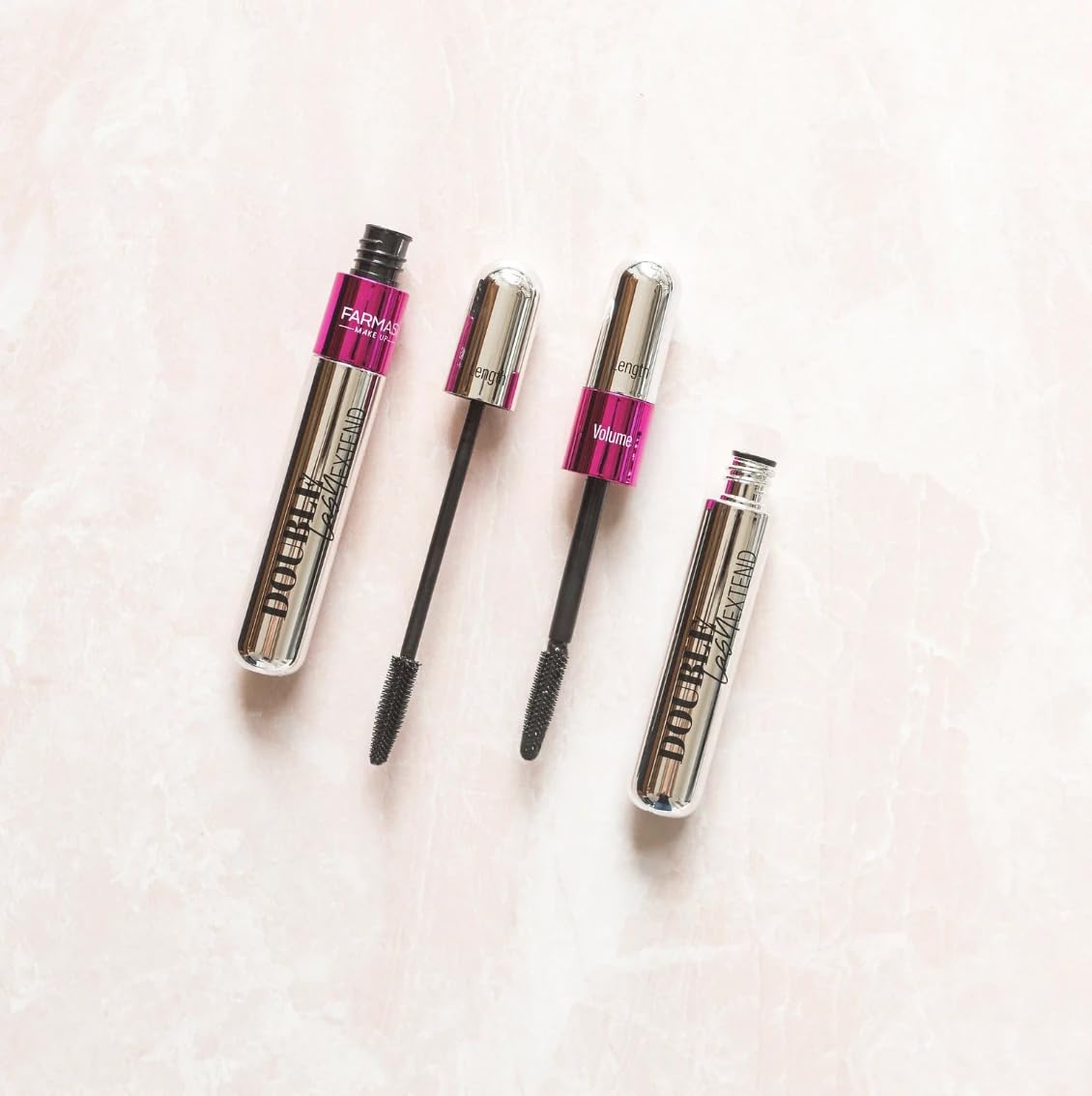 Farmasi Double Lash Extend Mascara black bottle front view for bold eye enhancement.