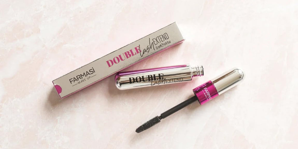 Farmasi Double Lash Extend Mascara swatch demonstrates buildable volume without clumps.
