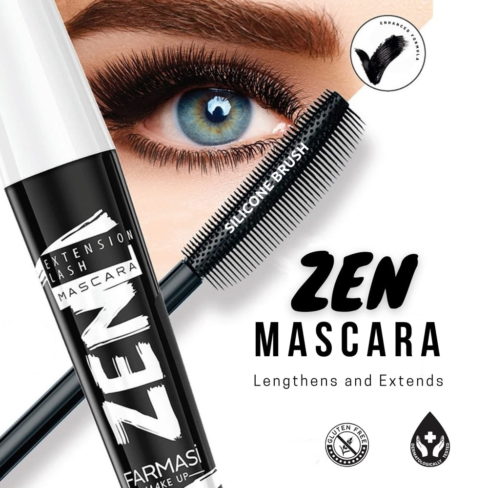 Farmasi Zen Extension Lash Mascara brush shot highlights the silicone applicator for controlled application